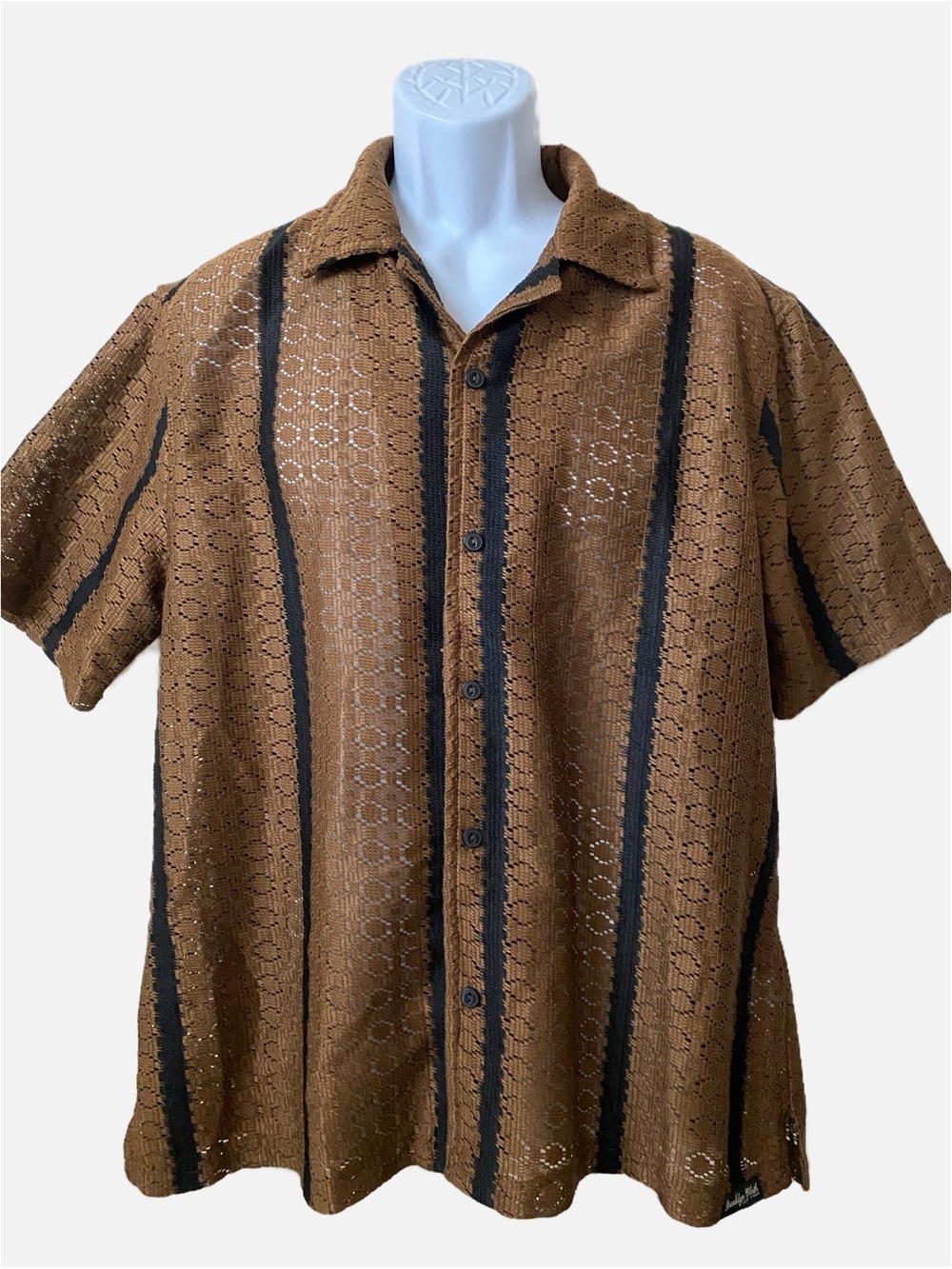 Brooklyn Cloth NY Medium Weight Jacquard Knit Geometric Black Stripe Toffee